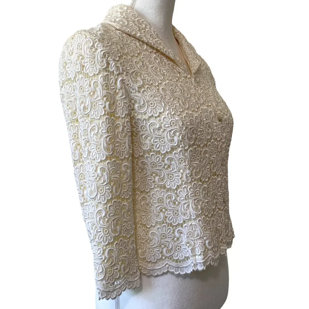 Talbots Lace Jacket Collar ¾ Sleeves Lined Ivory Dressy Vintage Size 2 Petite 2P - Picture 3 of 9